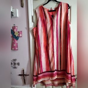Apt 9 Women 24w Orange Pink Stripe Sleeveless Flare Shirt Dress Knee Length